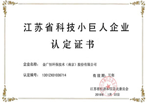 江蘇省科技小巨人企業認定證書